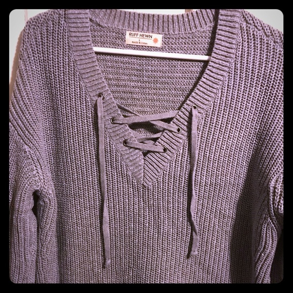 Gray lace up sweater - Picture 1 of 3